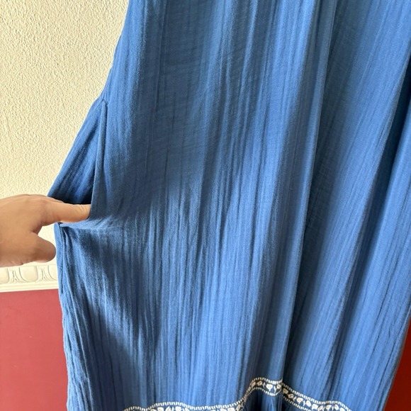 NEW Old Navy blue crinkle-crepe 100% cotton maxi swing dress - Picture 10 of 11